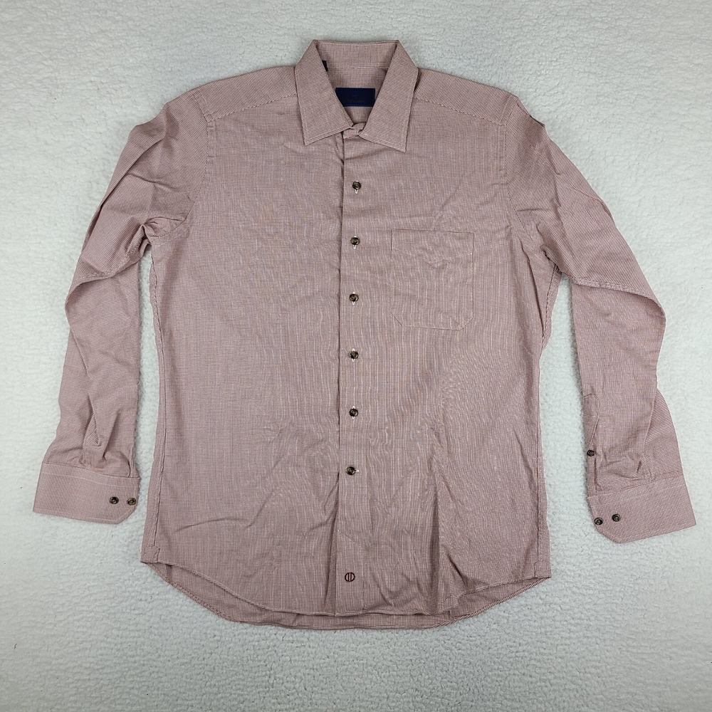 David Donahue Shirt Mens Large Dark Red‎ Geometric Dress Button Up